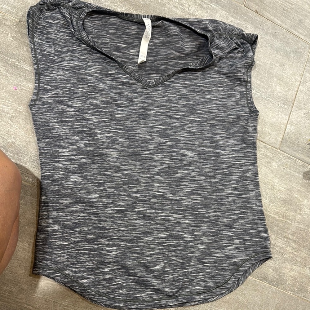 Lululemon Athletica Gray and White Cap Sleeve Muscle Tee